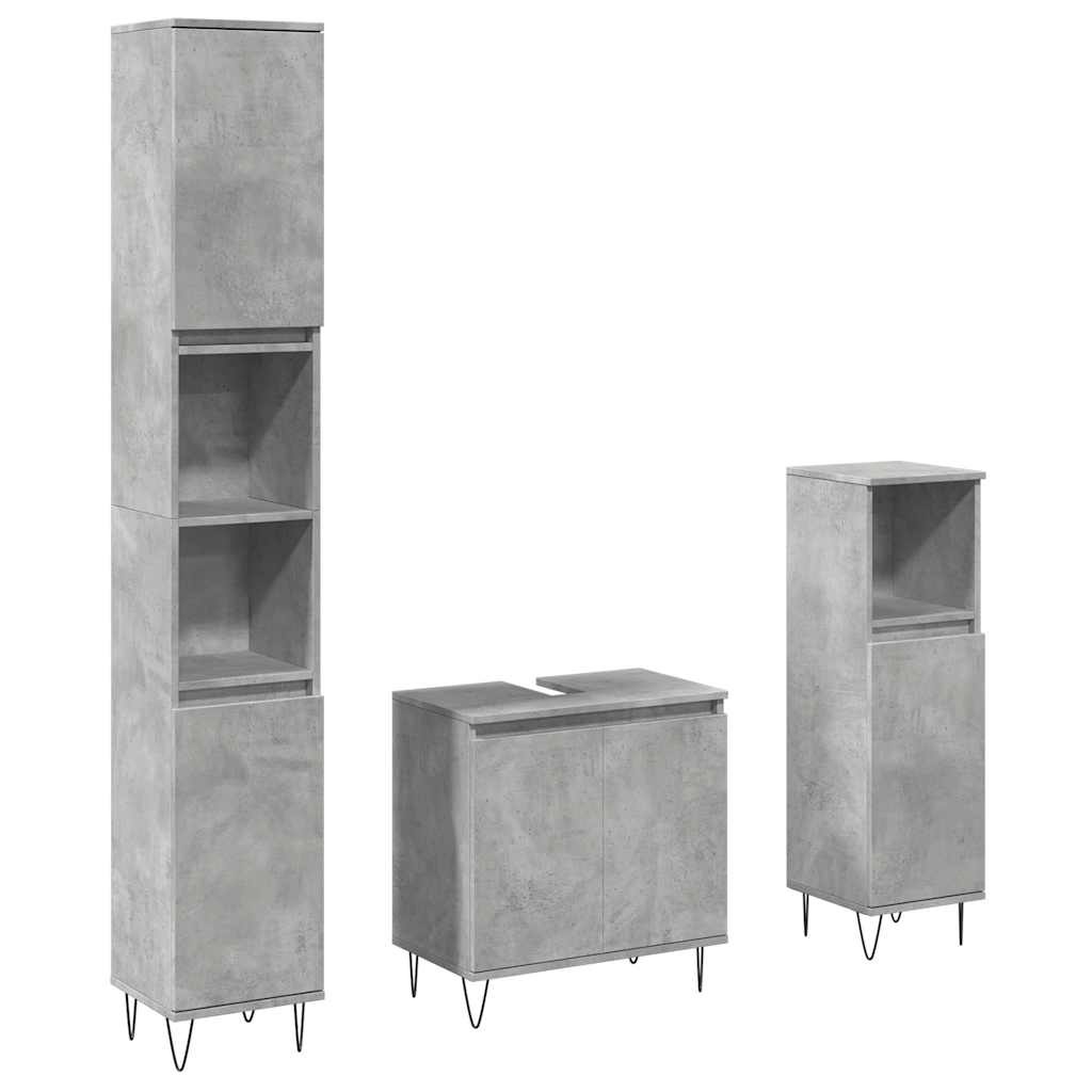3 Piece Bathroom Furniture Set Concrete Grey Particleboard