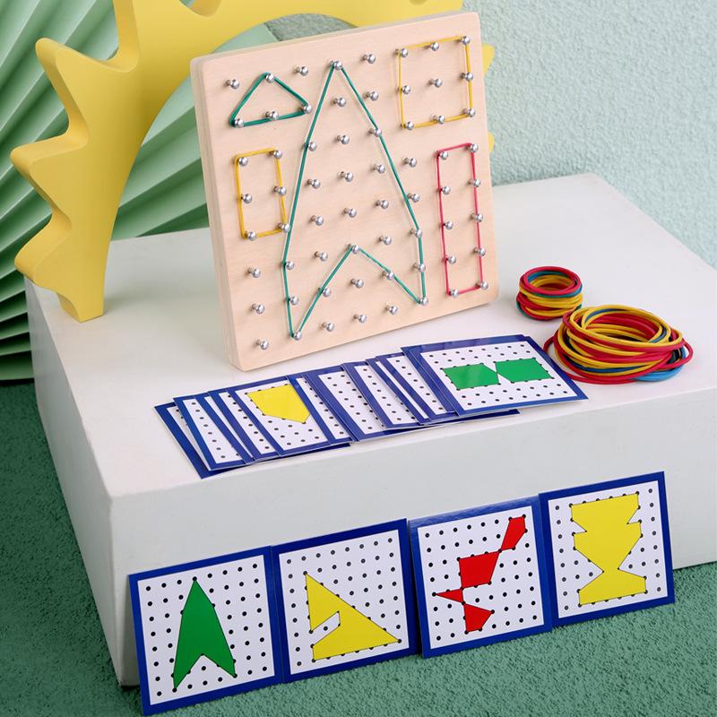 Montessori Wooden Geometric Figures and Creative Nail Board for Early Childhood Education