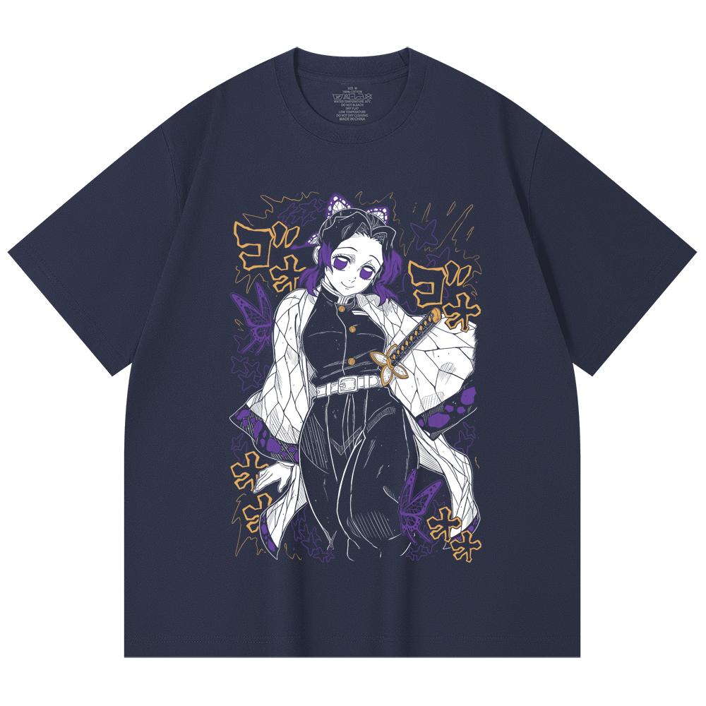 230 Gsm 100% Cotton Demon Slayer V45 Shinobu Print Unisex Heavy Cotton T Shirt