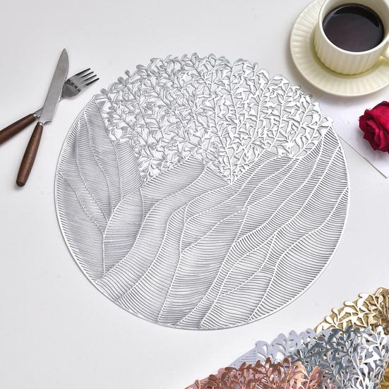 Round PVC Placemats with Gold Foil Leaf Pattern Heat Resistant Waterproof Table Mat Warm Dining Atmosphere Mats for Home Dining Party Decor