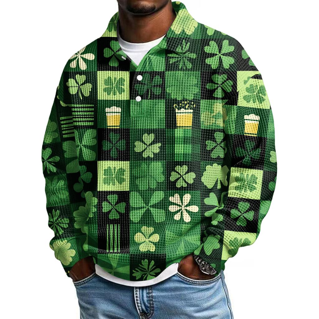 Pánská ležérní košile s krátkým rukávem, ležérní, na Svátek svatého Patrika, letní, jarní, s límcem, na knoflíky