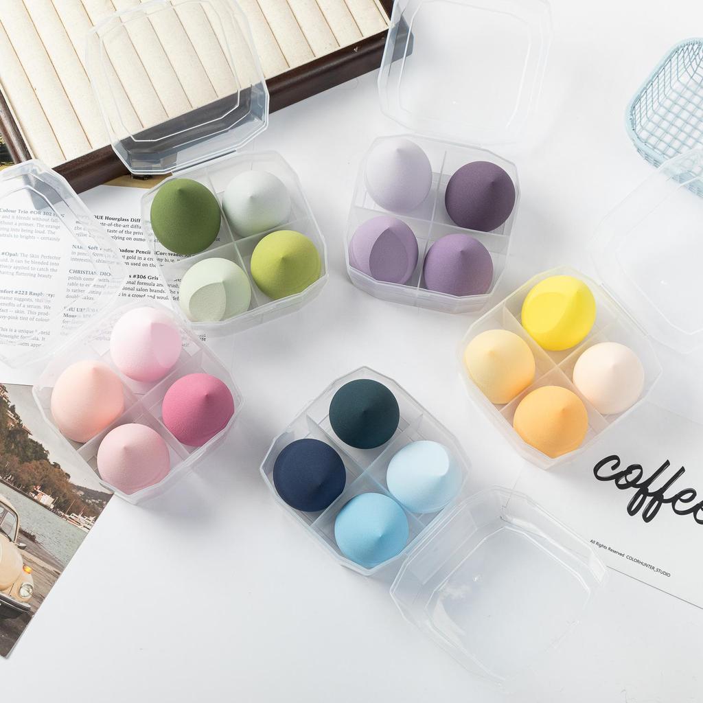 4-Piece Non-Absorbent Makeup Sponges with Storage Box for Wet/Dry Use