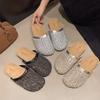 Fishnet Socks Slippers Women's Summer Rhinestone Low-heeled Flat Sandals Women's Rhinestone Slippers