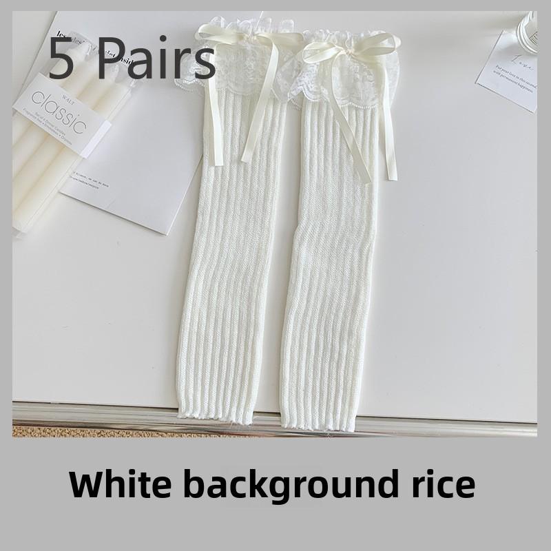 

5 пар женских осенне-зимних вязаных милых кружевных носков с ворсом 5 Pairs бежевый