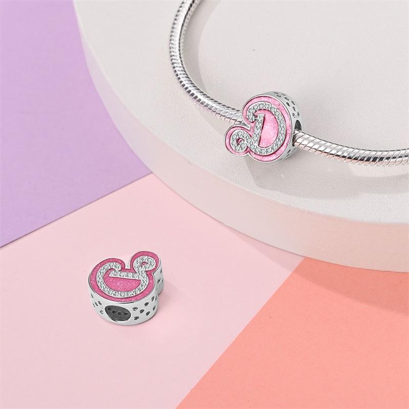 Copper Metal Romantic Pink 26 Letters Do It Yourself Love Charm Bead Components Bead Components Compatible With Authentic Original Bracelets High