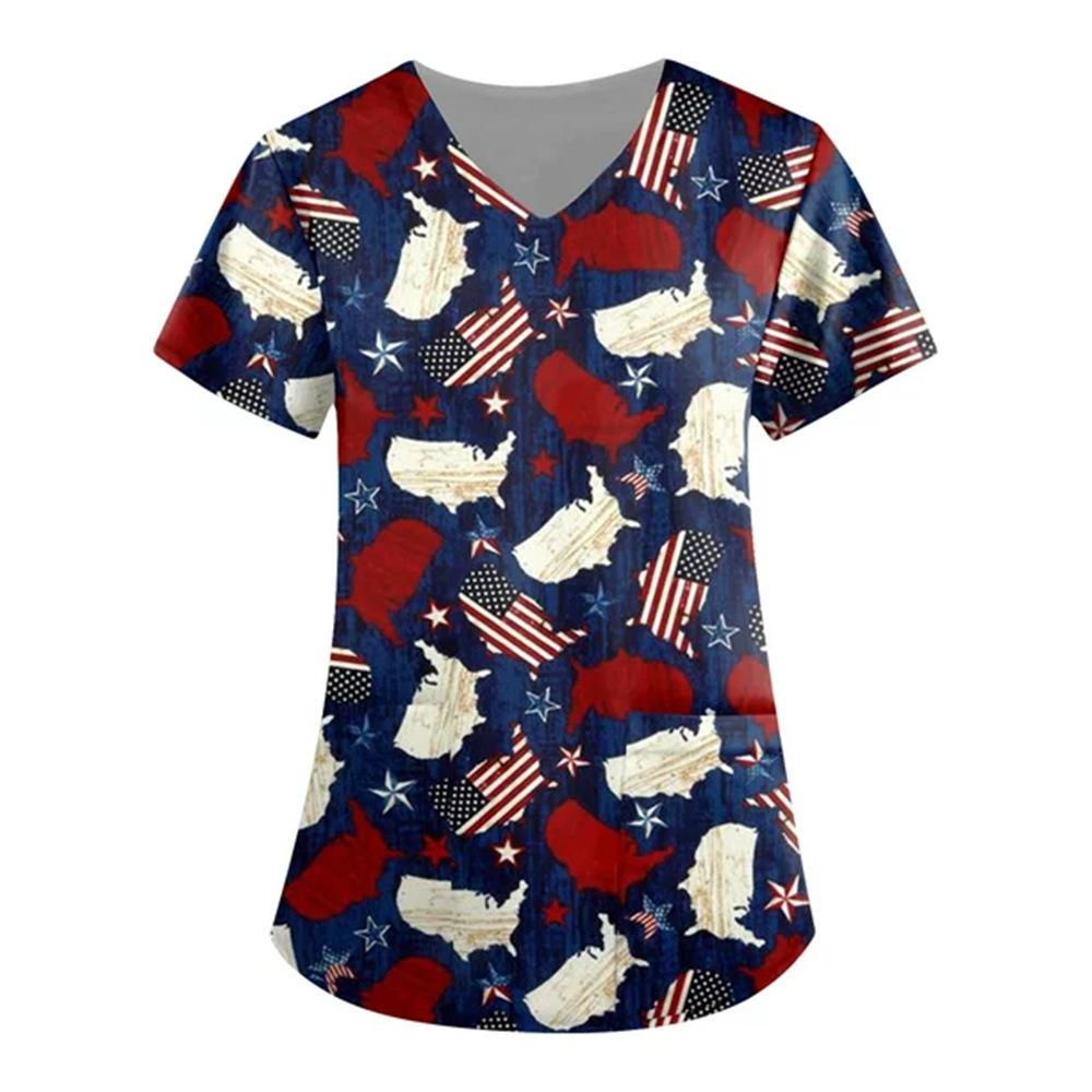 Women's T-shirt V-neck Nurse Uniform Star Print Casual Comfortable Short Sleeved Women's T-shirts