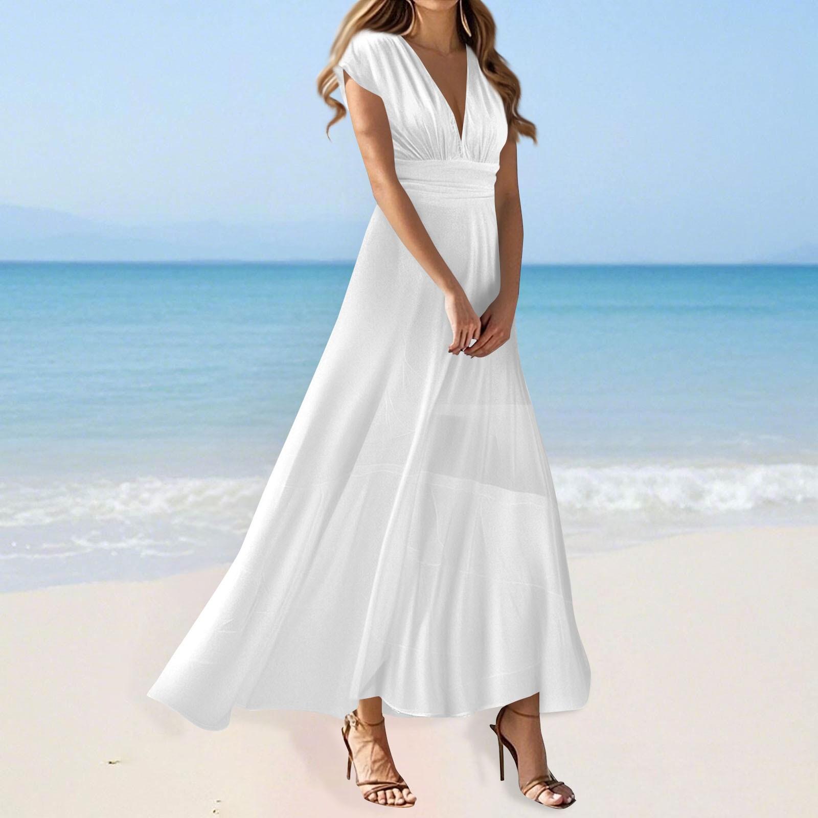 

Платье в стиле бохо для женщин, повседневное, свободного кроя, летнее платье с карманом XL белый