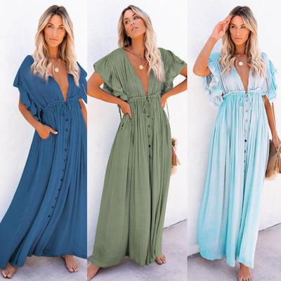 Independent Summer Bamboo Button-Down Skirt and Beach Blouse with Waist Tie - 7 Colors Available, Sun Protection