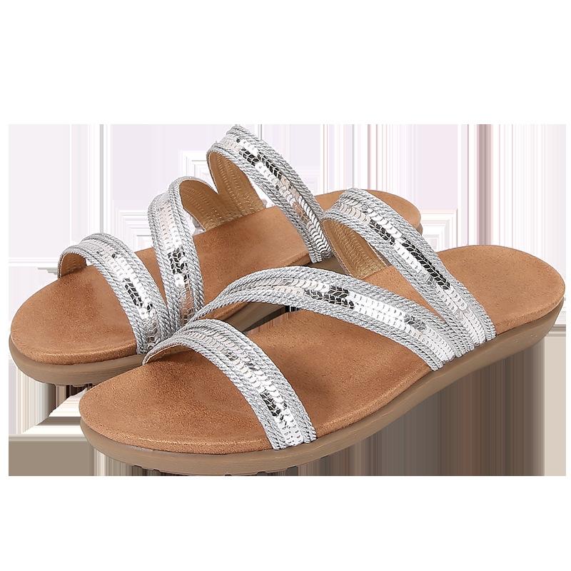 

IELTS Run Большие полые сандалии с плоской подошвой и стразами, удобные женские туфли Bohemian Wind Electric Embroidery Лето 42