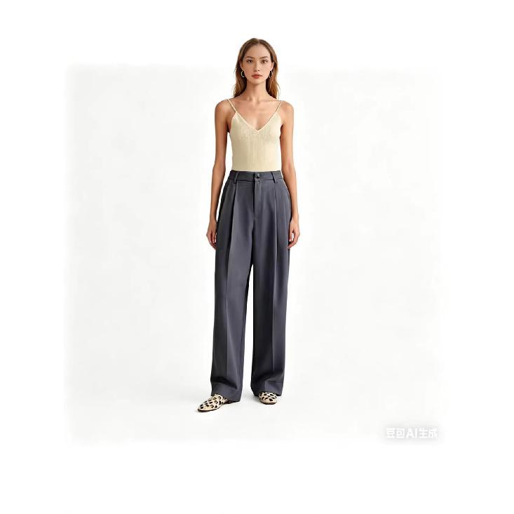 

2026 Spring/Summer Simple Commuting High-Waisted Slimming Draped Suit Straight-Leg Pants Women s Trousers S темно-серого