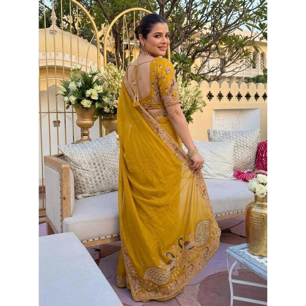 Wedding Collection Soft Star Georgette Saree – Embroidery Cutwork Elegance