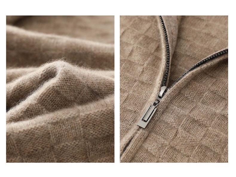 Men's Trendy Plaid Jacquard Wool Cardigan: Loose, Versatile, Long-Sleeved, Knitted, Cashmere Blend, Seven-Needle Thick.