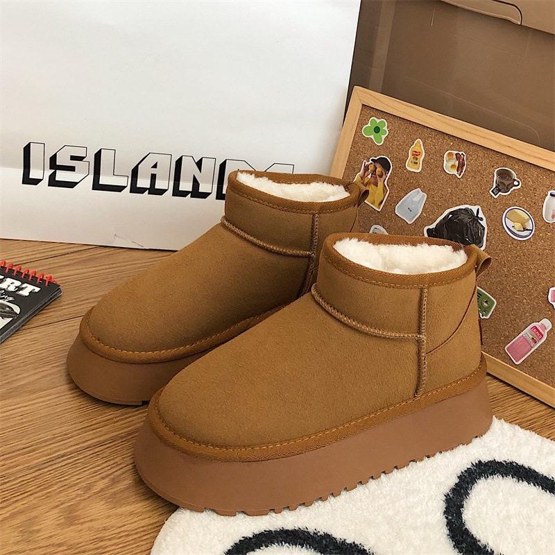 Fleece snow boots women wear thick-soled winter new fur integrated short boots thickened non-slip cotton shoes