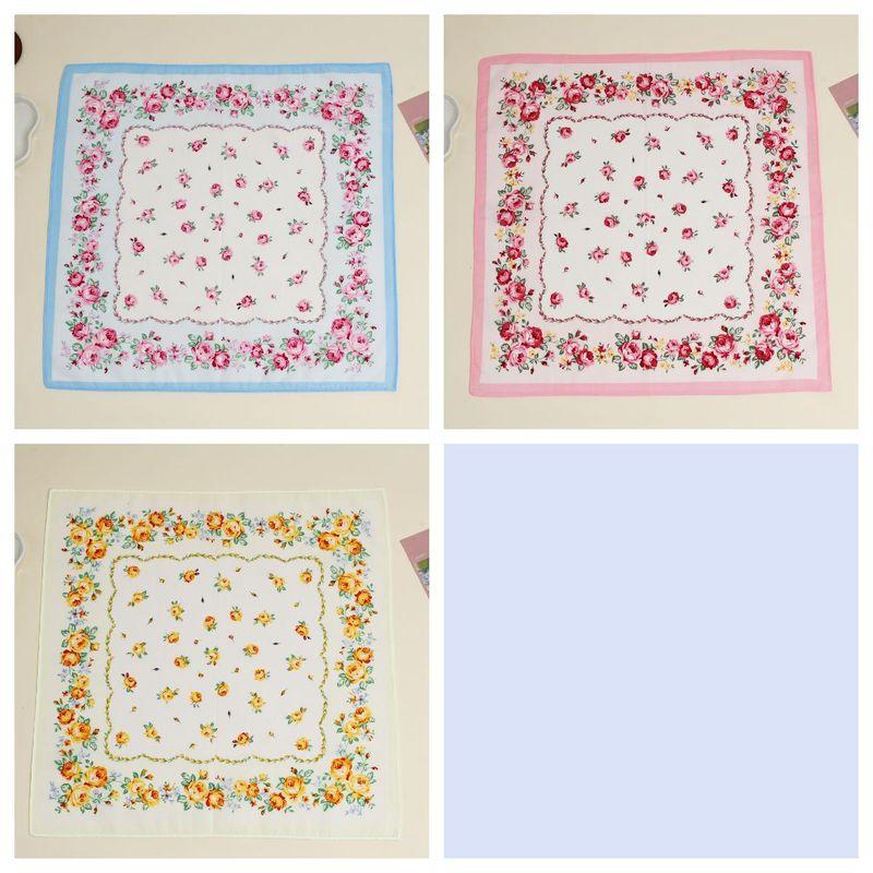 

Женский романтический платок с принтом розы, хлопковый, хорошо впитывающий влагу, тонкий платок для вытирания пота, из чистого хлопка, старомодное винтажное полотенце One for each of the three colors