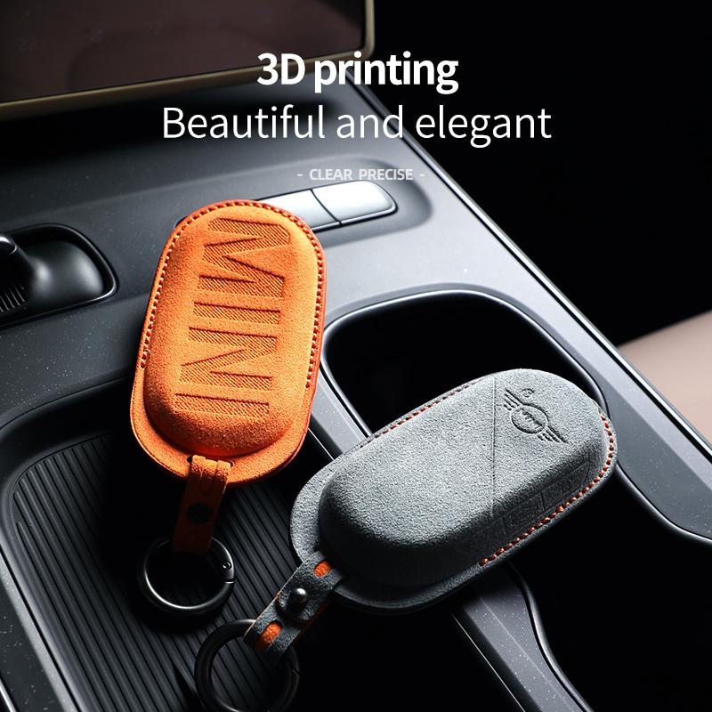 Alcantara Suede Car Key Case Cover Protector for Bmw Mini Countryman Cooper One 23 -24 Remote Accessories Holder Shell Keychain