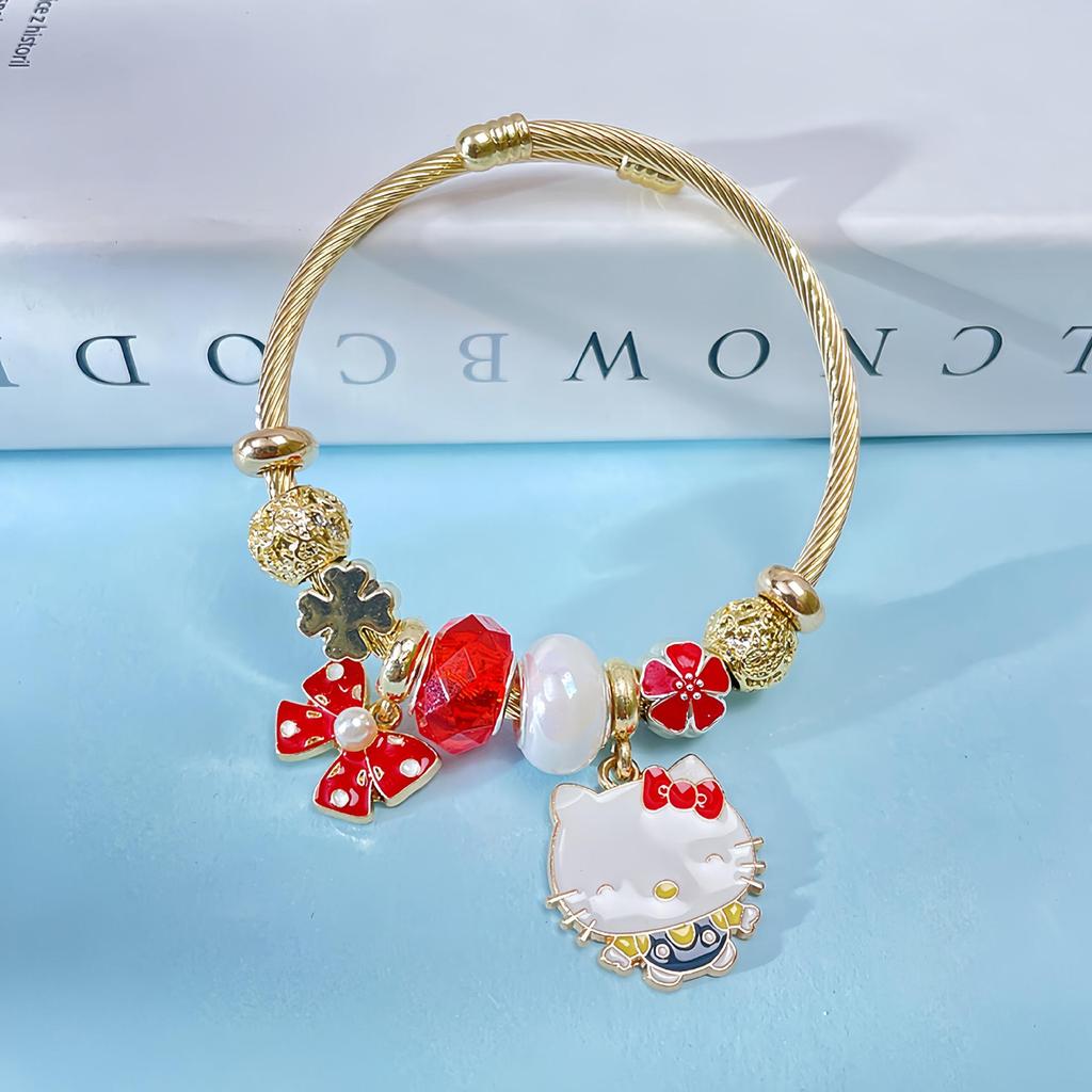 Hello Kitty Rosa Pandora Armband - Niedliches Cartoon-Katzen-Charme-Bügelarmband Schmuck
