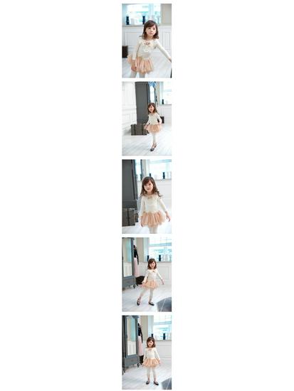 Girls' Korean-Style Lace Pearl Cotton Long-Sleeve T-Shirt for Spring and Autumn