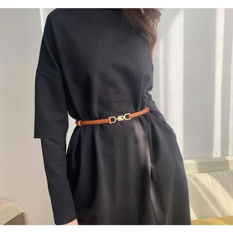 Women Fashion Solid Color Adjustable PU Leather Dress Sweater Belts Skinny Thin Women Waist Strap Gold Color Buckle Belts Supply
