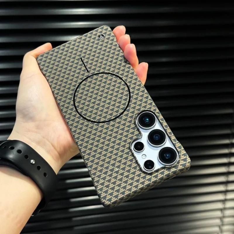 Luxury Matte Frameless Carbon Fibre Wireless Charging Magnetic For Magsafe Case For Samsung Galaxy S25 S24 S23 Plus Ultra Cover