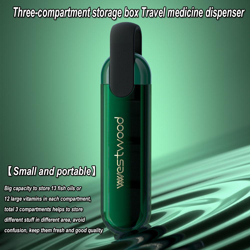 Kompakt Grön Resepillerdosa 3 Fack Bärbar Pillerlåda med Silikonhandtag Vattentät för Förvaring av Medicin