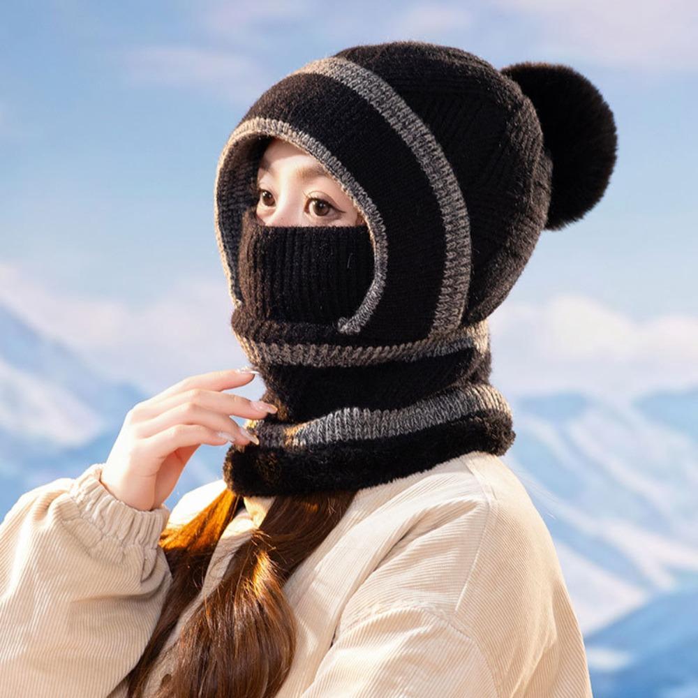 Double Layer Ear Protection Hat Plus Plush Beanie Hat Outdoor Knitted Hat Winter