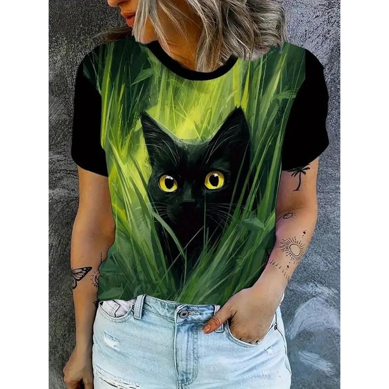 Color Animal Short Sleeve Crew Neck Short Sleeve Fashion Women's Clothing 3D Animal Color Printing Crew Neck T-Shirt Tees