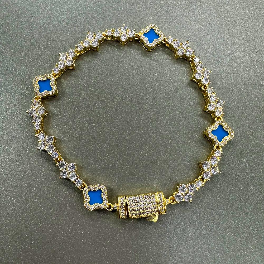 Hip hop ancient clover plane tennis chain zircon bracelet light luxury hip hop bracelet jewelry