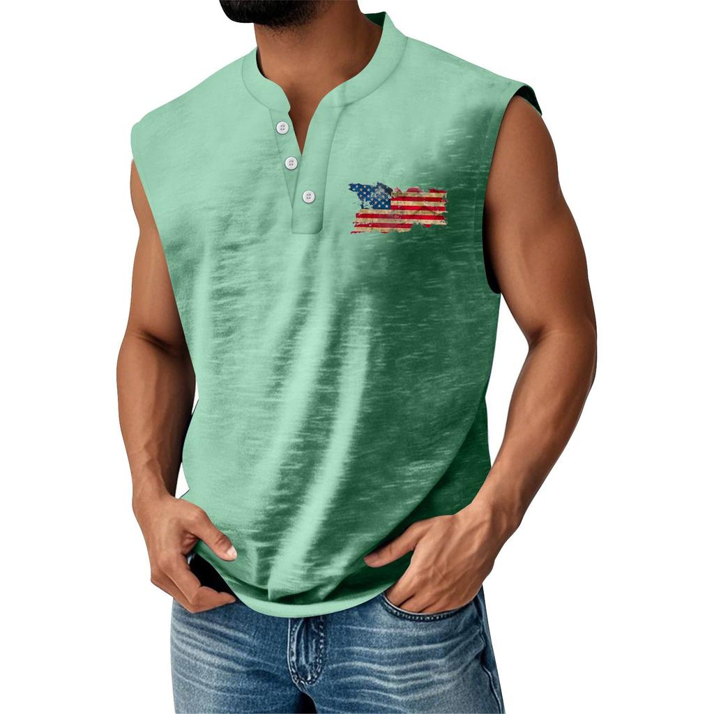 Men's Summer Independence Day Printed Sports Button Pocket Sleeveless Vest