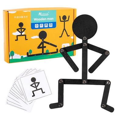 Montessori Menschlicher Körper Zuordnungs-Strichmännchen-Puzzle-Spielzeug für Kleinkinder Holz-Sportfiguren-Spielzeug mit beweglichen Gelenken Kinderbildung
