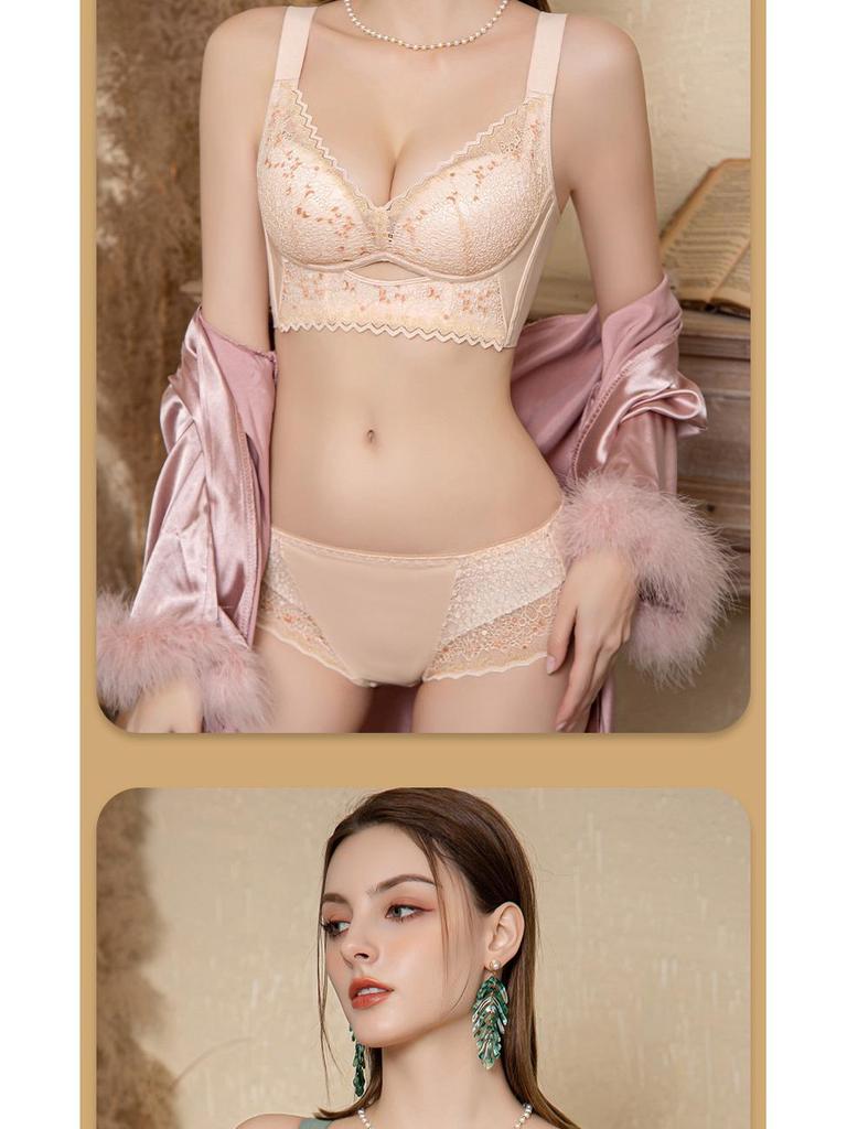 Elegant Lace Push-Up Bra: Medium-Thick, Wire-Free, Supportive for Small Busts