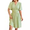 2024 Spring/Summer Women's V-Neck Waist-Cinching Flared Sleeve Dress