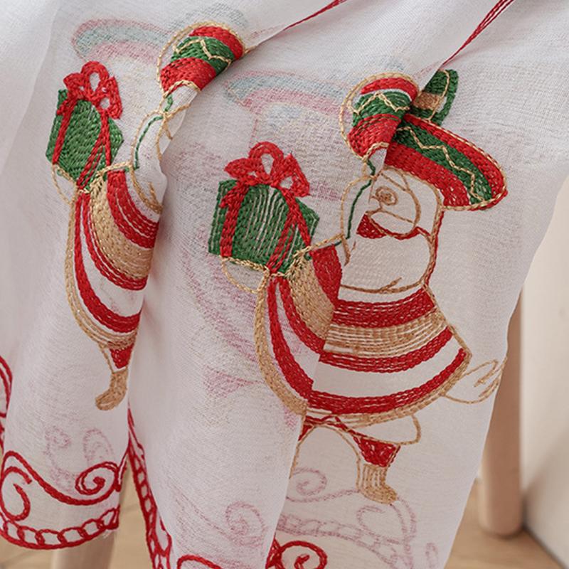Christmas Santa Claus Embroidered Curtain American Style Festive Atmosphere Decor Sheer Pole Curtain for Living Room Bedroom