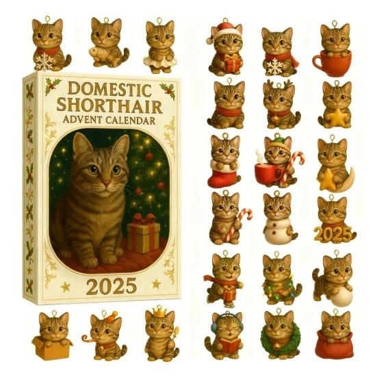 

Бобтейл Кот Адвент-календарь 2025 24 дня Акриловое украшение с кошачьей тематикой Рождественский декор для отсчета дней до праздника для елки Любителям кошек