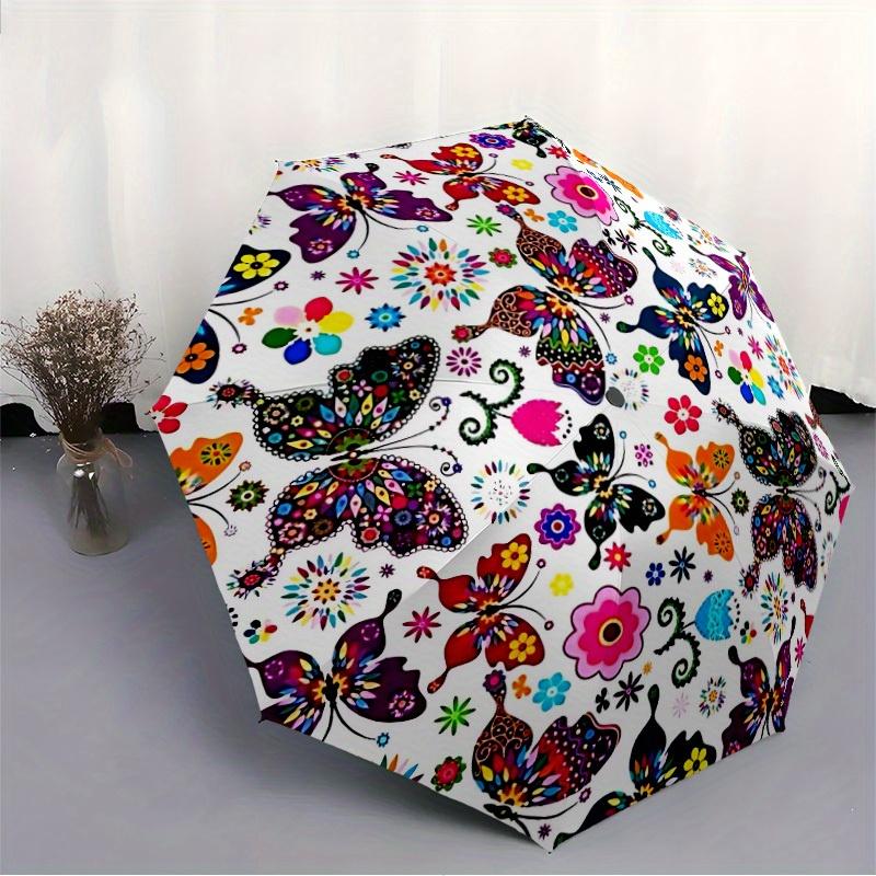 1pc Butterfly Mandala Automatic Opening/Closing Folding Umbrella with 101 Ribs, Plastic Handle, Windproof Portable Sunshade Umbrella Hallowe