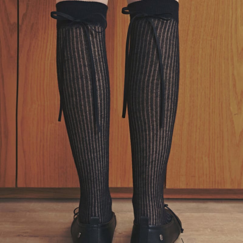 biarritz socks [2SET] Grace back ribbon see-through knee socks 2 colors