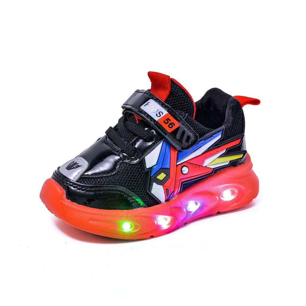 Scarpe da cartone animato Mecha per ragazzi Scarpe sportive casual per bambini Primavera e autunno Scarpe con luce LED