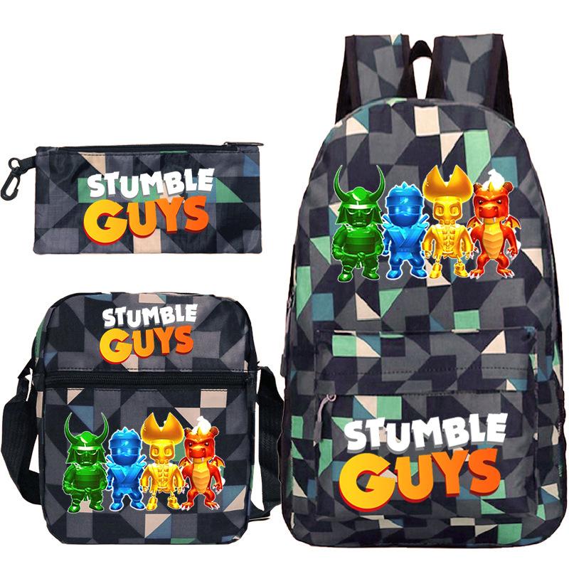 Stumble Guys Collision Party game merchandise Printed backpack Crossbody bag Stationery bag School bag Three-piece set