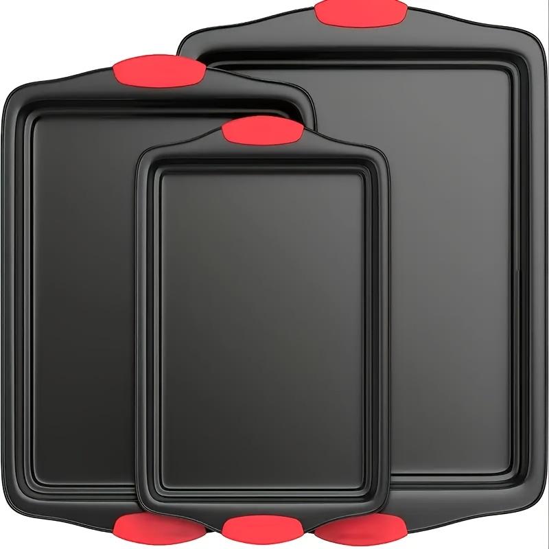 Carbon Steel Non-Stick Oven Bakeware Set with Red Silicone Handles Commercial-Grade