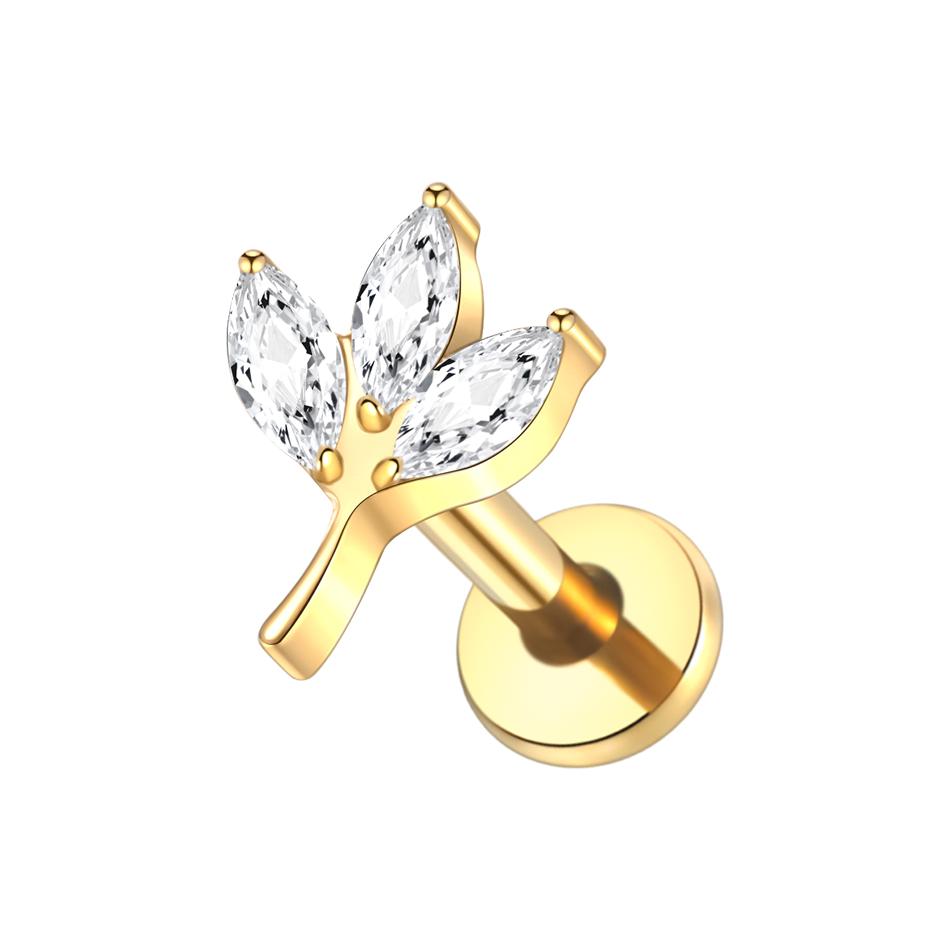 1PC Titanium Zircon Labret Piercings Lip Rings Gold Color CZ Cartilage Helix Lobe Conch Earring Stud Piercings Women Jewelry 16G