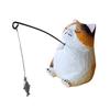 Hand-Carved Wood Ornaments Fishing Cat Sculpture Miniature Solid Wood Desktop Decor Eco-Friendly Painted Cat Figurine for Home Office Gift