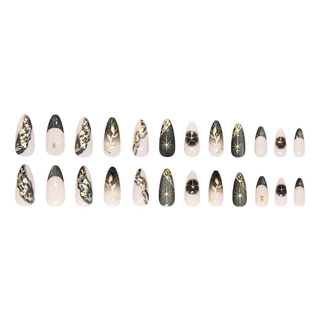 Three-dimensional cat's eye gilt star French shell pattern fashionable sweet and cool ins wind removable manicure 24 pieces