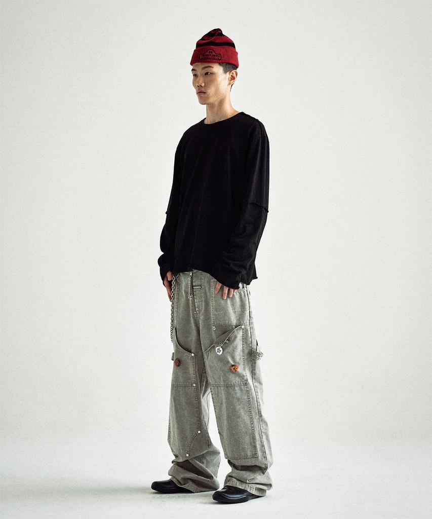 THEVINYLHOUSE Cut-Off Layered Ls Tee Black