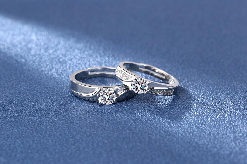 Silver Wedding Rings Steel Pair Adjustable Size Uni