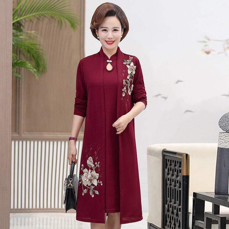 Embroidered Women's Dress Set Spring Autumn Collection Fashionable Mom Dress Jacket