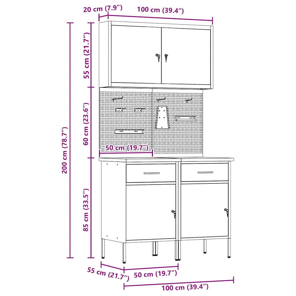 Workbench with Drawers 5 pcs Red Engineered Wood and Steel