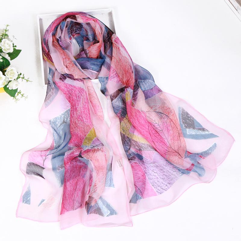 2019 Qiaoqi Long Silk Scarf with Leaf Pattern - Sun Protection, Hot Selling Thin Silk Scarf