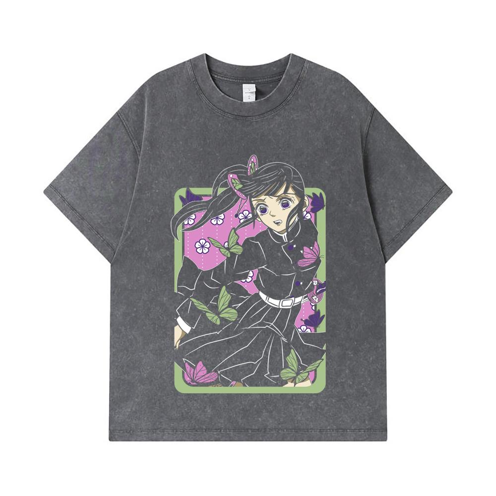 Koszulka z nadrukiem Kanao 275 GSM, 100% bawełny, z nadrukiem Demon Slayer V77, unisex, z grubej bawełny