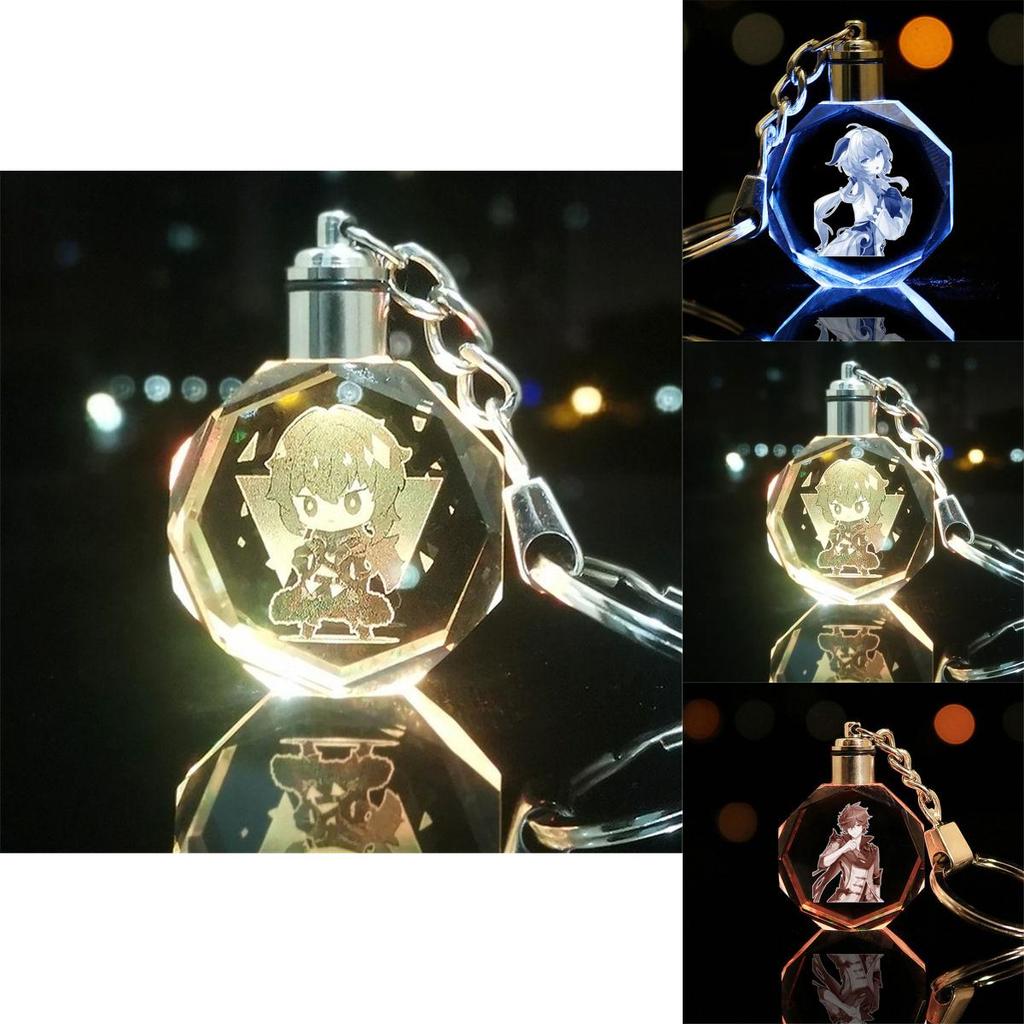 Elegant Genshin Impact Crystal Keychain With Stunning Led Colorful Light For All Occasions