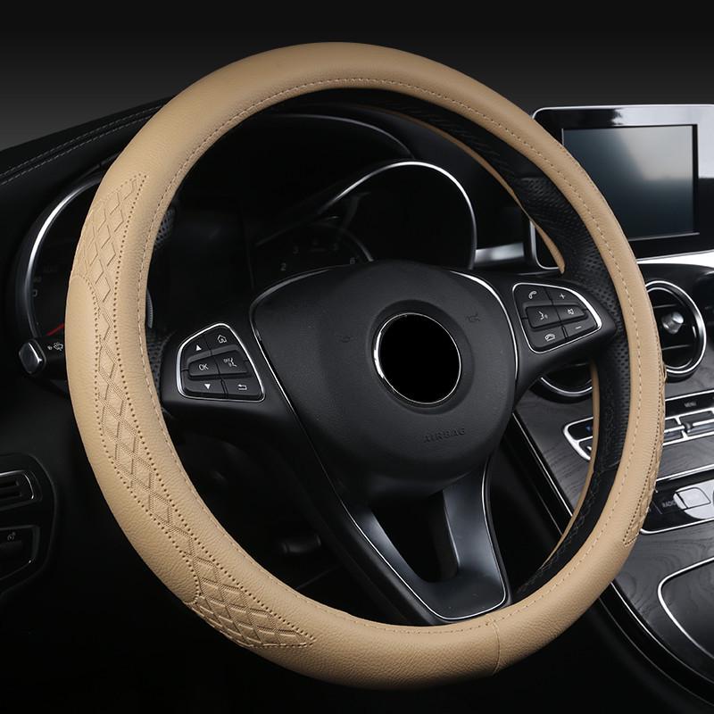 

Universal Leather Car Steering Wheel Cover - All-Season Embossed Design 38cm бежевый