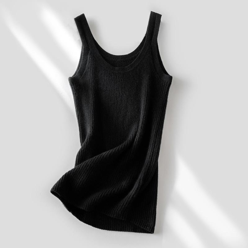 100% Pure Cashmere Striped Round Neck Slim Fit Women's Winter Vest